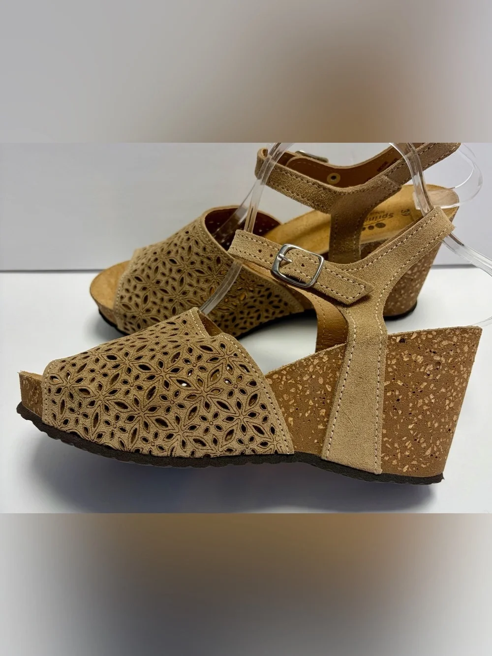 Spring Step Lauralyn Leather  Laser Cut Cork Wedge Sandals  Made in Italy Sz 8.5